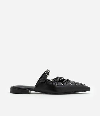Sapatilha Mule com Lace Up e Ilhós