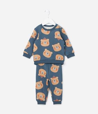 Conjunto Infantil em Matelasse Estampa Ursinhos - Tam 0 a 18 meses