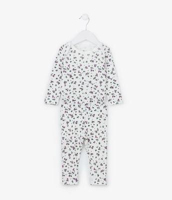 Conjunto Infantil em Ribana com Estampa Floral - Tam RN a 18 meses