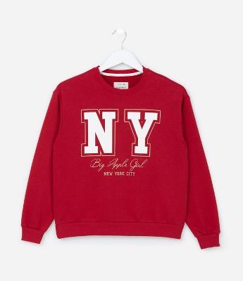 Casaco Infantil em Moletom com Lettering NY - Tam 5 a 14 Anos