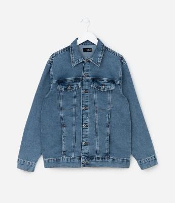Jaqueta Infantil em Jeans com Recortes e Bolsos - Tam 5 a 14 Anos