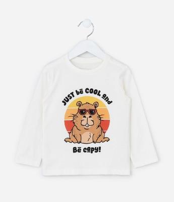 Camiseta Infantil em Algodão Estampa Capivara de Óculos - Tam 1 a 6 anos