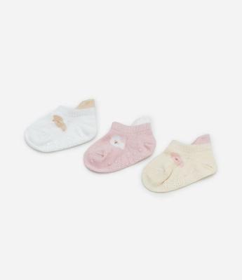 Kit 03 Meias Infantis com Carinha de Bichinho - Tam 0 a 12 meses