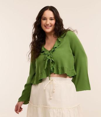 Blusa com Amarração Babados e Manga Sino Curve & Plus Size