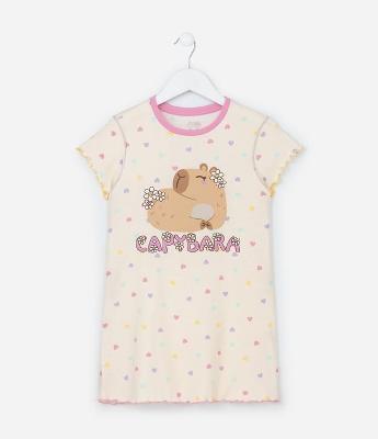 Camisola Infantil em Algodão com Estampa Capivara - Tam 4 a 14 Anos