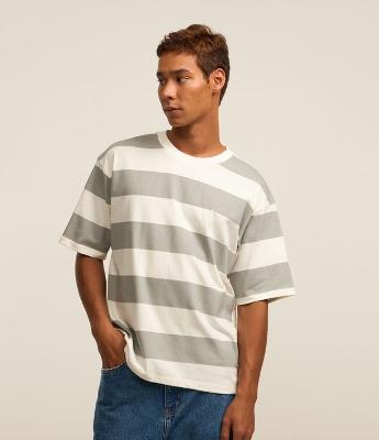 Camiseta Boxy em Algodão com Estampa de Listras Largas