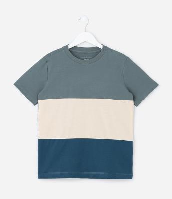 Camiseta Infantil em Malha com Blocos de Cores - Tam 5 a 14 anos