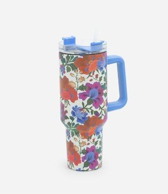 Copo Térmico com Estampa Floral e Canudo 1,2L