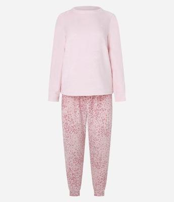 Pijama Longo em Fleece com Calça Estampada Animal Print Onça