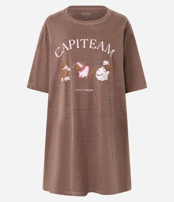 Camisola T-shirt em Algodão Estonado com Estampa Capivaras