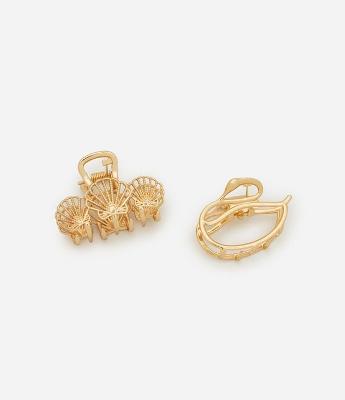 Kit 02 Piranhas de Cabelo em Metal com Forma de Conchas e Gota