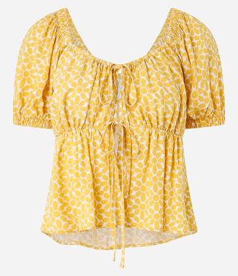 Blusa em Viscose com Amarração e Estampa de Florzinhas