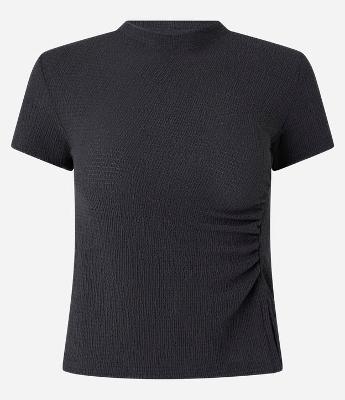 Blusa Texturizada com Golinha Alta e Franzido
