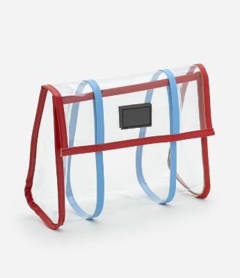 Nécessaire Trapézio em Plástico com Transparência e Detalhes em PU