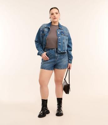 Short Mom em Jeans com Brilhos Curve & Plus Size