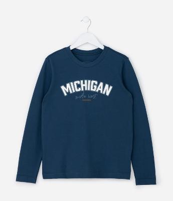 Camiseta Infantil com Lettering Michigan - Tam 5 a 14  Anos