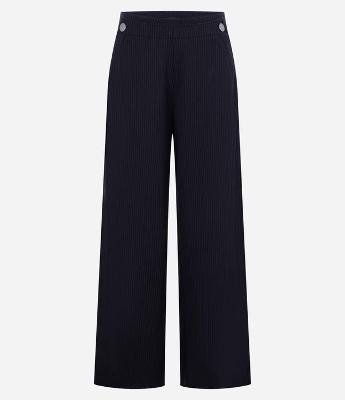Calça Wide Leg Cintura Alta em Ponto Roma com Linhas Pontilhadas