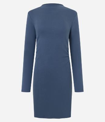 Vestido Curto em Suedine com Gola Alta