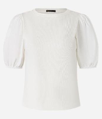 Blusa em Ribana e Tricoline com Manga Bufante