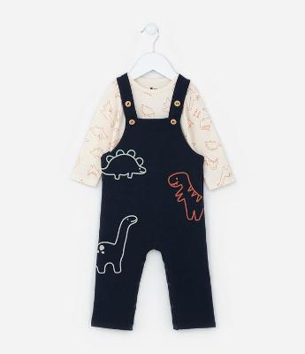 Conjunto Infantil com Estampa Dinossauros - Tam 0 a 18 meses