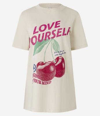 Camiseta Alongada em Algodão Estampa Cerejas Love Yourself