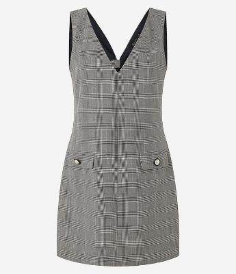 Vestido Curto em Crepe Xadrez com Botões nas Lapelas