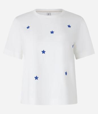 Blusa T-shirt em Algodão com Bordados de Estrelinhas