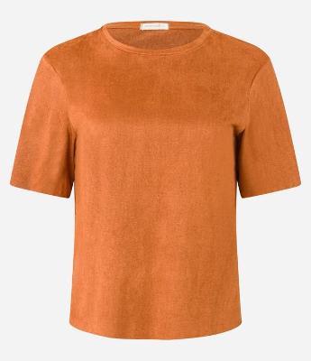 Blusa em Suede com Gola Redonda e Manga Curta