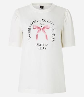 Camiseta Slim em Algodão com Manga Bufante e Estampa Laço L'Amour