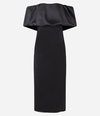 Vestido Longo em Cetim Ombro a Ombro e Fenda