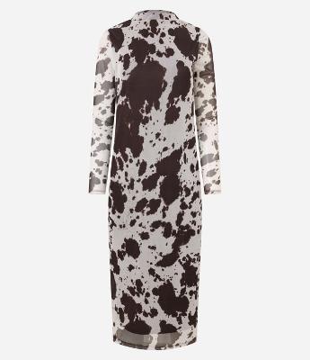 Vestido Reto Midi em Tule com Estampa Animal Print Bicolor
