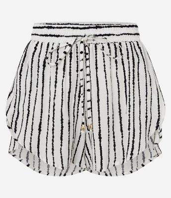Saída de Praia Short em Viscolinho com Linho e Listras Irregulares