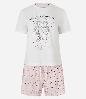 Pijama Short Doll em Algodão com Estampa Cupido e Poá