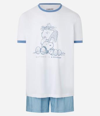 Pijama Curto em Algodão Estampado Snoopy e Charlie brown "Good Nap"