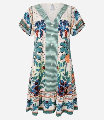 Vestido Curto em Viscose com Estampa Tropical