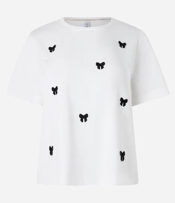 Camiseta Baby Look em Algodão com Lacinhos Bordados