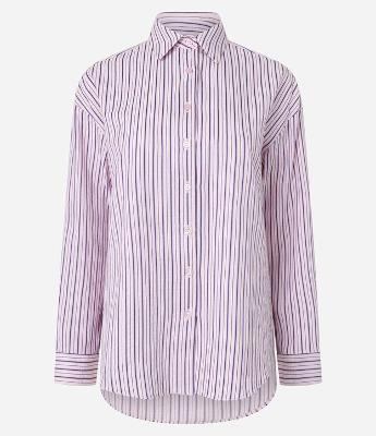 Camisa Oversized em Anarruga Listrada com Fio Tinto