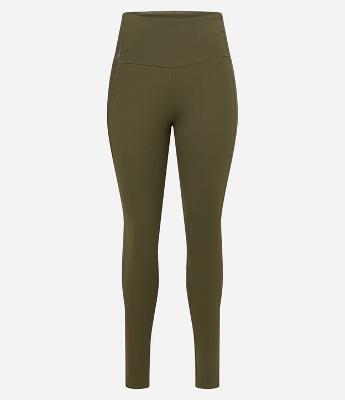 Calça Legging Esportiva em Microfibra com Cós Alto e Detalhe Canelado