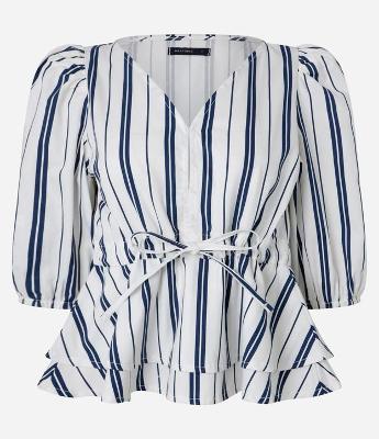 Blusa em Sarja com Manga Bufante com Amarração na Cintura