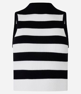 Blusa Bicolor em Tricô Canelado com Listras e Gola Alta
