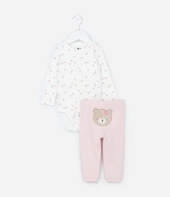 Conjunto Infantil em Suedine com Bordado de Ursa - Tam RN a 18 meses