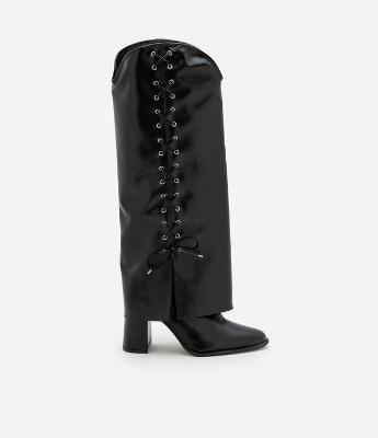 Bota Cano Alto com Lace Up na Lateral