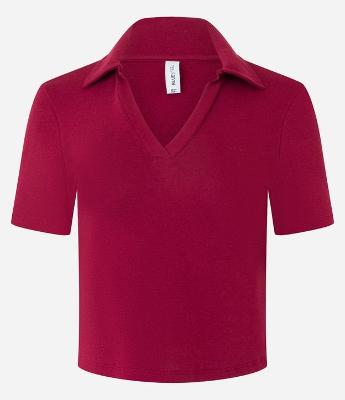 Blusa em Ribana com Gola Polo e Manga Curta