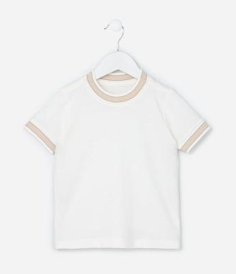 Camiseta Infantil Texturizada com Viés Contrastantes - Tam 1 a 6 Anos