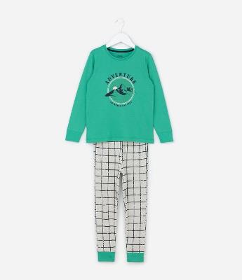 Pijama Infantil em Algodão com Estampa Xadrez - Tam 4 a 10 Anos