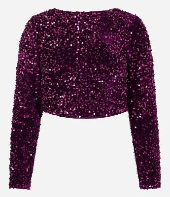 Blusa Cropped em Paetê Metalizado e Costas Abertas