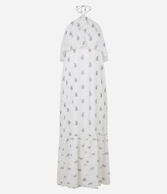 Vestido Longo Boho em Chiffon com Babado e Estampa Paisley