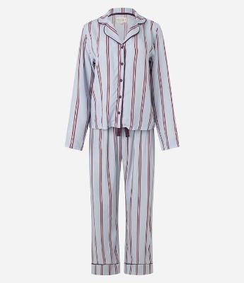 Pijama Americano Longo em Viscose com Listras Tricolores
