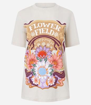 Camiseta Alongada em Algodão com Estampa Floral