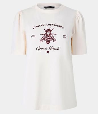 Blusa em Algodão com Manga Bufante e Estampa Abelha